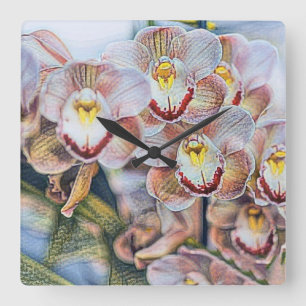 Relógio Quadrado Cor-de-água das flores cor-de-rosa multicoloração