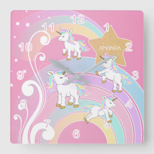 Relógio Quadrado Cor-de-rosa 🦄 Unicórnio mágico