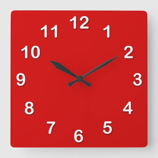 Relógio Quadrado Cor sólida: Vermelho (Frente)