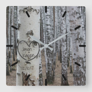 Relógio Quadrado Coração cinzelado rústico personalizado do país