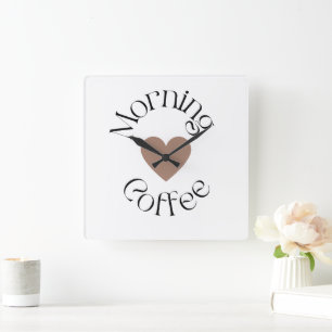 Relógio Quadrado Coração de Café da Manhã, Decoração Aconchegante p