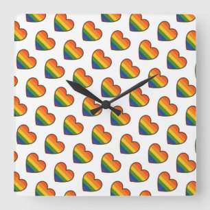 Relógio Quadrado Coração do Orgulho LGBTQ+ Kawaii