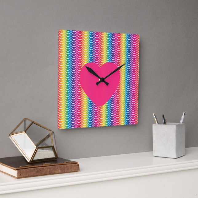 Relógio Quadrado Coração do Orgulho Mermaid do Arco-Íris (Escritório)