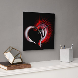 Relógio Quadrado Coração Metálico