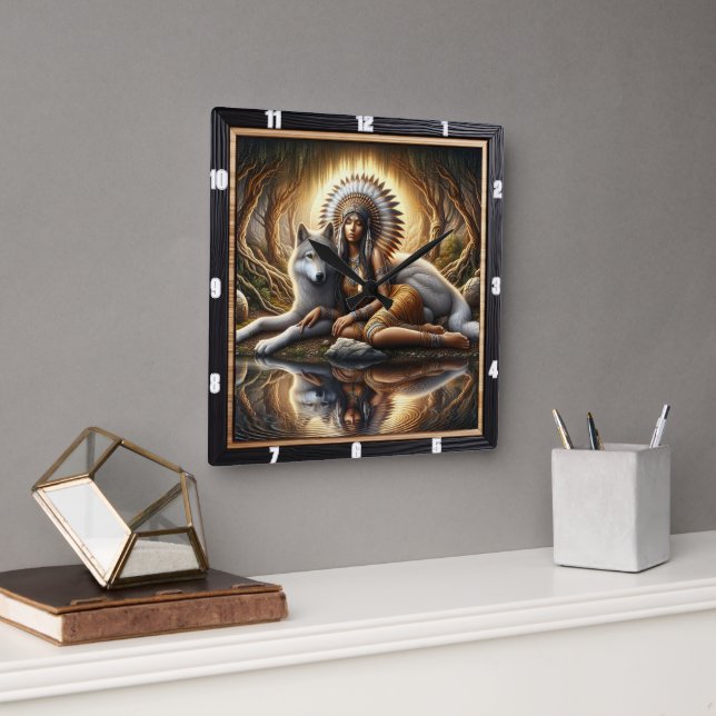 Relógio Quadrado Coração Nativo: Willow Boughs Gentle Peace (Escritório)