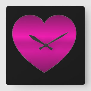 Relógio Quadrado Coração Rosa Brilhante
