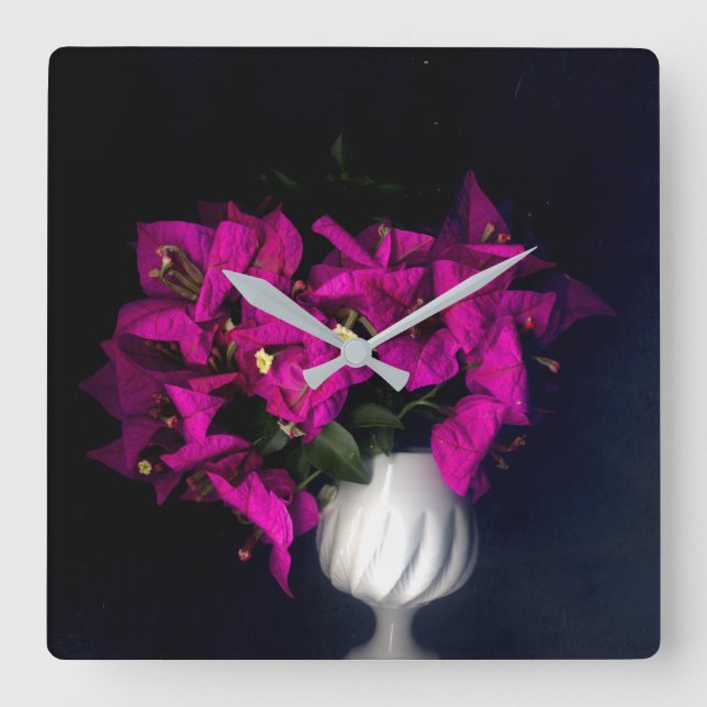 Relógio Quadrado Coração rosa em preto (Frente)