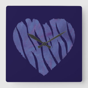 Relógio Quadrado Coração Roxo Estampa de Animal Zebra