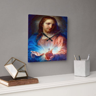 Relógio Quadrado Coração Sagrado de Jesus