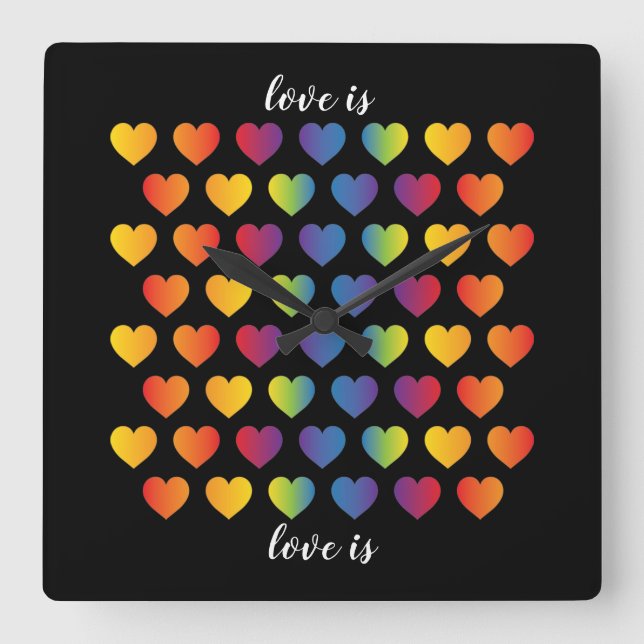 Relógio Quadrado coração vermelho com padrão de manchas (Frente)