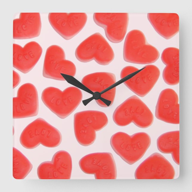 Relógio Quadrado Corações Doce - Quadrado rosa (Frente)