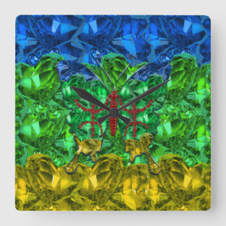 Relógio Quadrado Corações e borboletas ao fundo da bandeira Amazigh