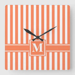 Relógio Quadrado Coral Modern Stripe com Monograma
