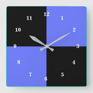 Relógio Quadrado Cores Azul e Pretas - Personalizável