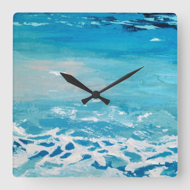 Relógio Quadrado Cores de Água Pintadas (Frente)