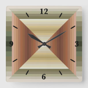 Relógio Quadrado Cores De Arte Marrom, Verde E Tan Riscada