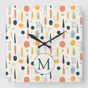 Relógio Quadrado Cores Pastel Boho Abstrato Mínimo Personalizado P