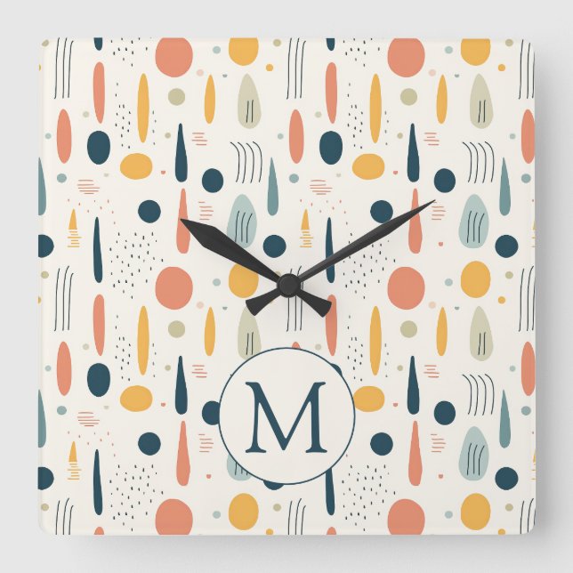 Relógio Quadrado Cores Pastel Boho Abstrato Mínimo Personalizado P (Frente)