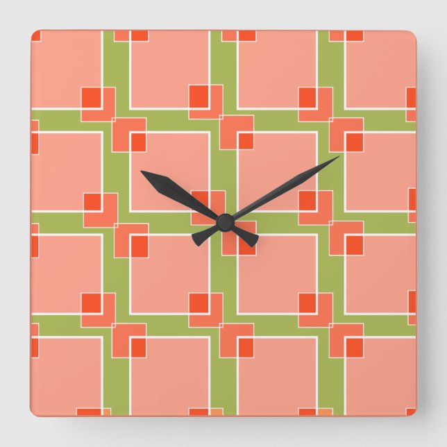 Relógio Quadrado Cores Rosa Peachy em Oliva  (Frente)