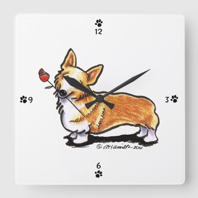 Relógio Quadrado Corgi Sweetheart (Frente)