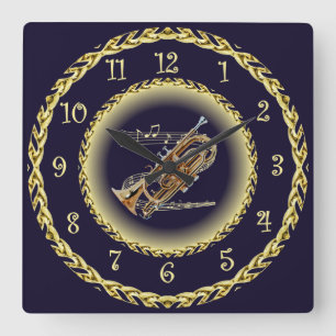 Relógio Quadrado Cornet ~ Rolagem Musical ~ Dourado/Marinho Azul ~