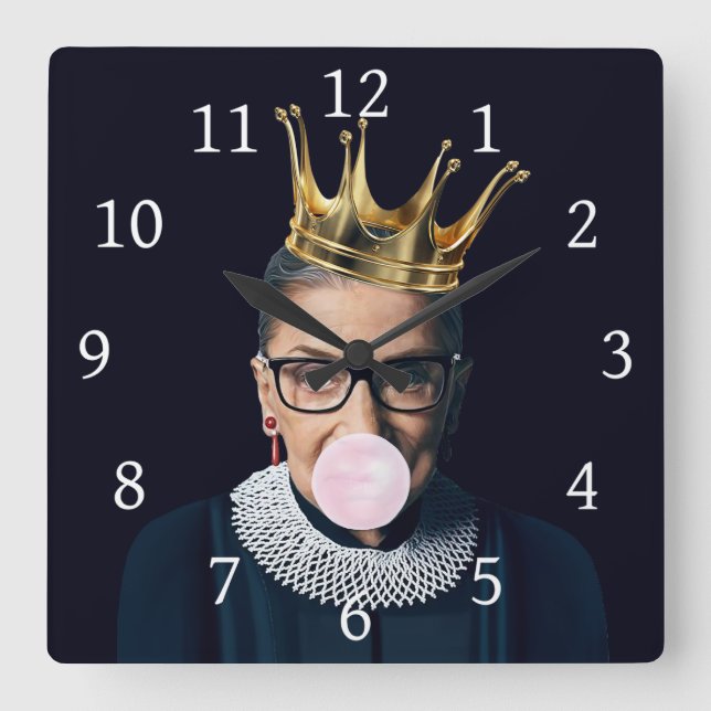 Relógio Quadrado Coroa de ouro de Ruth Ginsburg soprando goma-rosa (Frente)