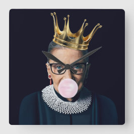 Relógio Quadrado Coroa de ouro de Ruth Ginsburg soprando goma-rosa