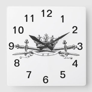 Relógio Quadrado Coroa Heráldica Espadas Cruzadas Sabres Emblema Br