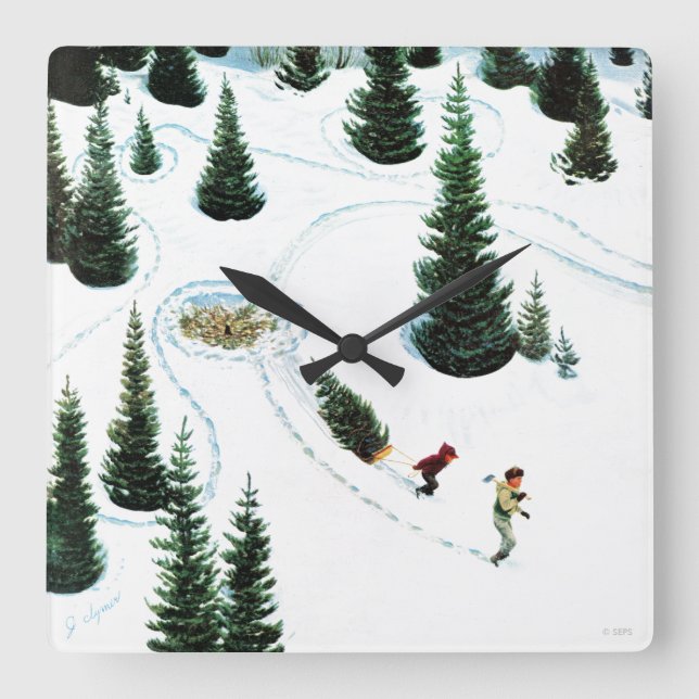 Relógio Quadrado Cortando a árvore (Frente)