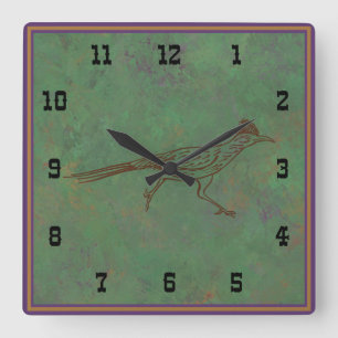 Relógio Quadrado Coruja-Caminhante Sagebrush Verde Estilo Ocidental