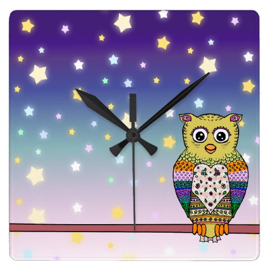 Relogio Quadrado Coruja Colorida Bonito Na Noite Iluminada Estrela Zazzle Com Br Elas fazem a alegria da festa, as depois junto dos alunos cole os desenhos pintados de corujinhas no painel da sala de aula. zazzle