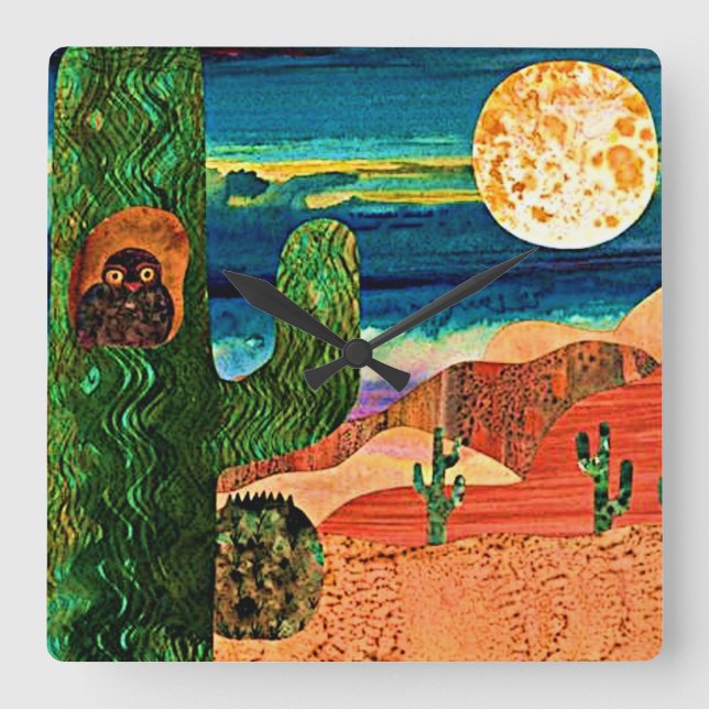 Relógio Quadrado Coruja do Deserto (Frente)