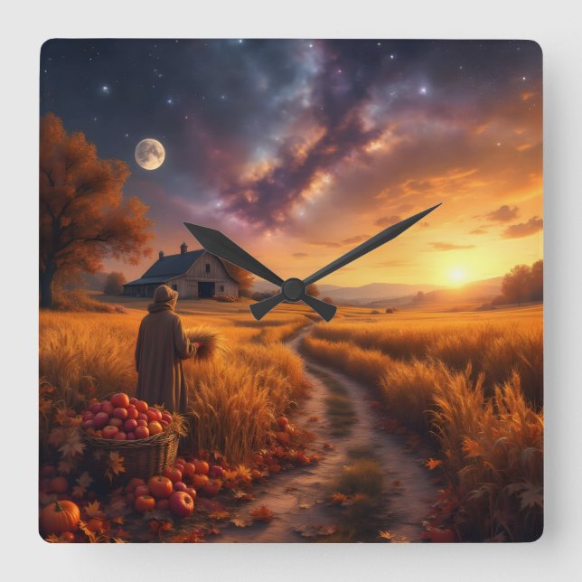 Relógio Quadrado Cosmic Autumn Harvest Leggings Tights (Frente)