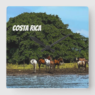Relógio Quadrado Costa Rica - Cavalos pela Água