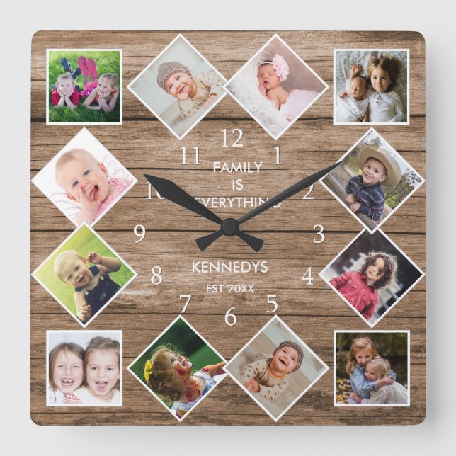 Relógio Quadrado Cota Personalizada De 12 Quadros Fotográficos De C (Frente)