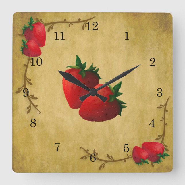 Relógio Quadrado Country Strawberry Wall Clock (Frente)
