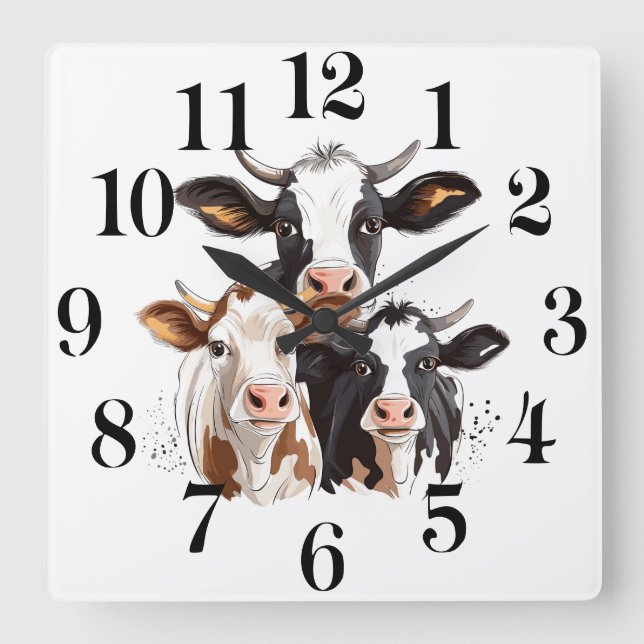 Relógio Quadrado Cow Wall Clock (Frente)