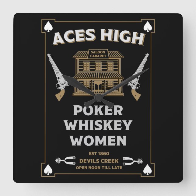 Relógio Quadrado Cowboy American Frontier Saloon (Frente)