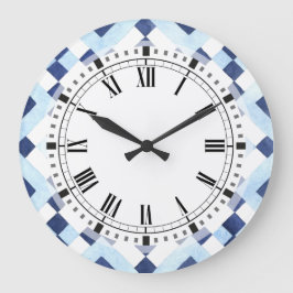 Relógio Quadrado Cozinha Geométrica do Marrocos Azul e Branco