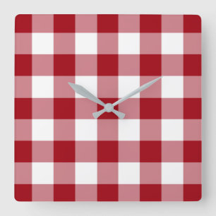 Relógio Quadrado Cranberry Red and White Checked Gingham Pattern
