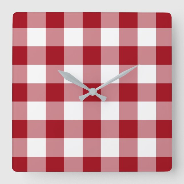 Relógio Quadrado Cranberry Red and White Checked Gingham Pattern (Frente)