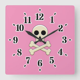 Relógio Quadrado Crânio com Ossos