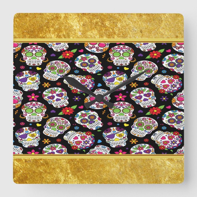 Relógio Quadrado Crânio de açúcar Assustador e sangramento intimida (Frente)