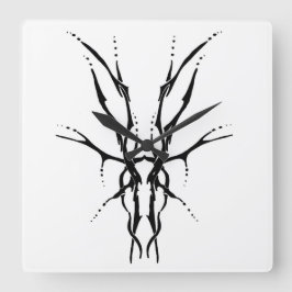 Relógio Quadrado Crânio de Cervo Tribal Preto Desenho de Caça