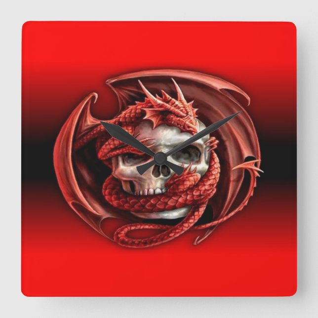 Relógio Quadrado crânio de dragão (Frente)