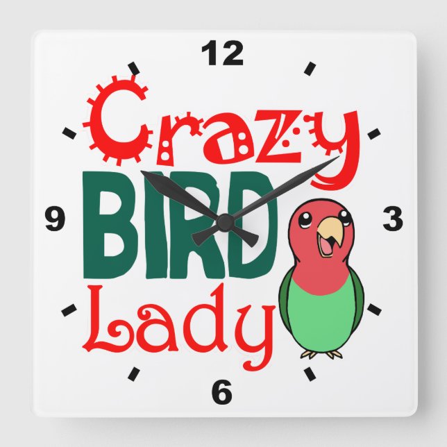 Relógio Quadrado Crazy bird lady (Frente)