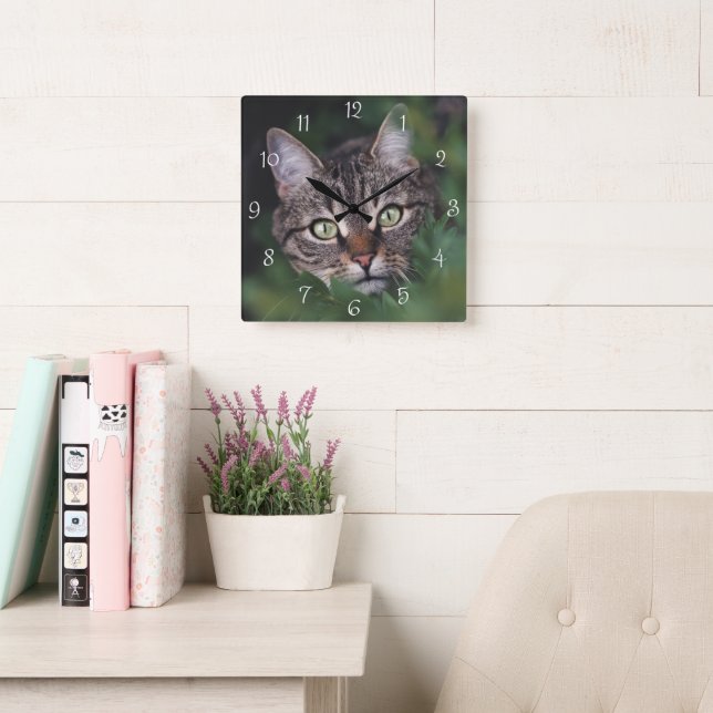 Relógio Quadrado Create Your Own Custom Pet Photo Square Wall Clock (Sala de leitura)