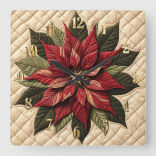 Relógio Quadrado Creme de Poinsettia de Padrão Incluso