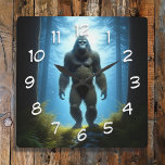 Relógio Quadrado Crentes De Pé Grande Sasquatch<br><div class="desc">Sasquatch do Pé Grande caminhando na floresta entre o relógio dos pinheiros altos.</div>