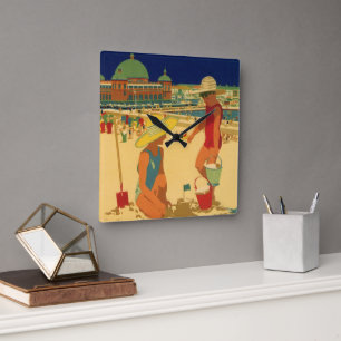 Relógio Quadrado Crianças Antigas, Férias de Família das Irmãs na P